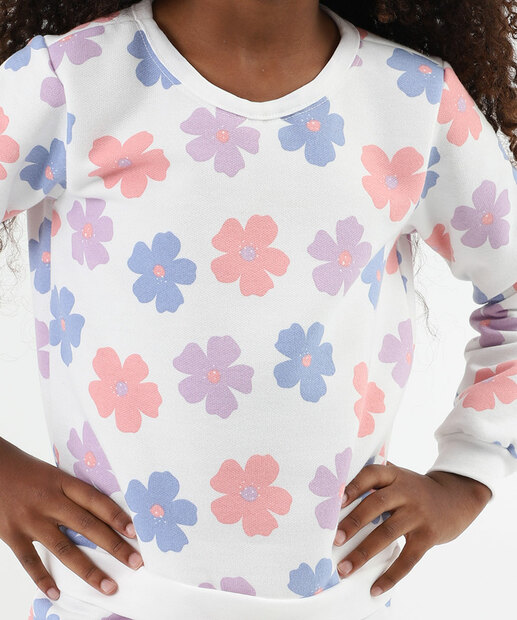 Blusão Infantil Moletom Floral Marisa Tam 4 a 10 Off White