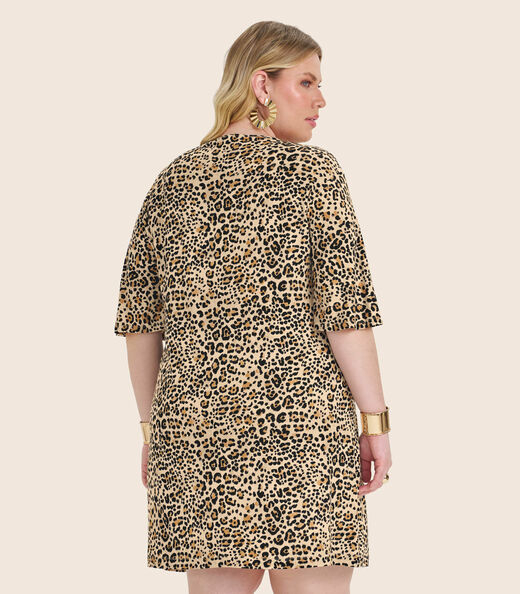 Vestido Curto Plus Size Viscotorcion Secret Glam Bege