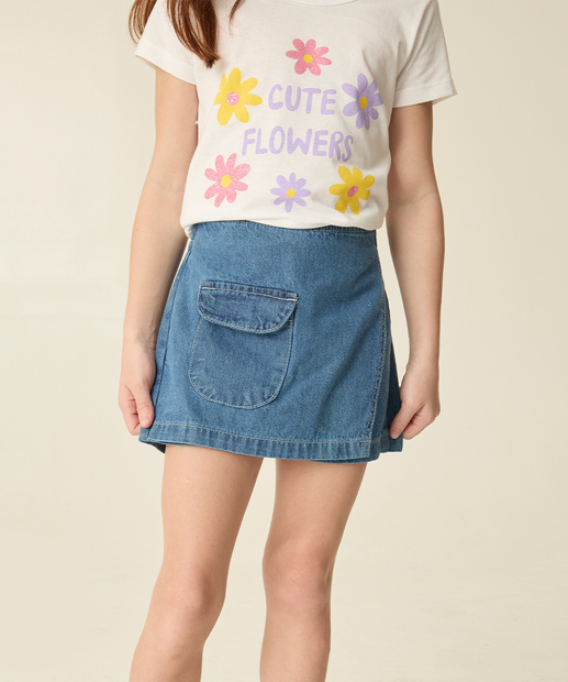 Short Saia Infantil Jeans Bolso Marisa Tam 4 a 10