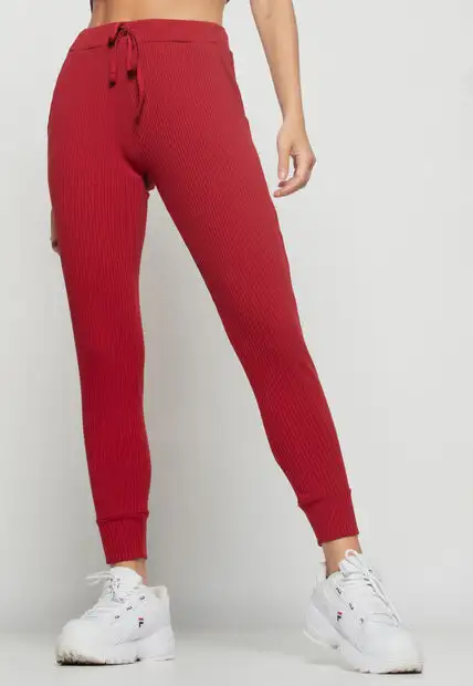 Calça  Jogger Comfy Malha Canelada Vermelho Escuro Salvatore Fashion