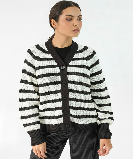 Image_Cardigan Feminino Botões Listrado Marisa Off White