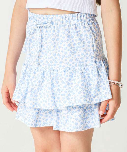 Saia Infantil Estampa Flores Marisa Tam 4 a 10 Off White