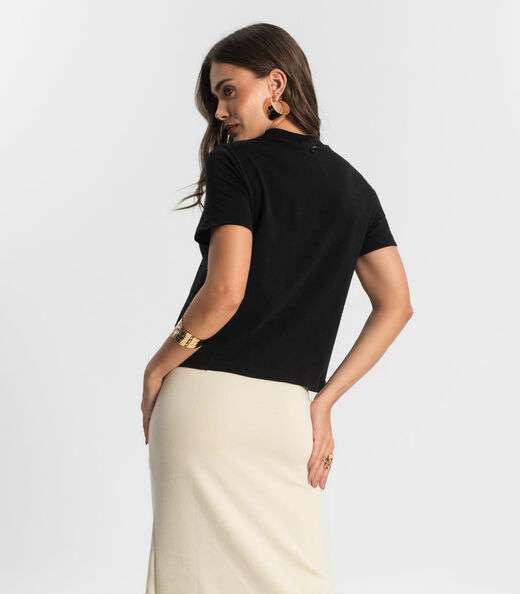 T- Shirt Feminina Com Detalhes Endless Preto