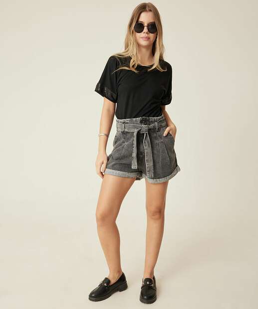 Blusa Feminina Recorte Paetê Manga Curta Marisa