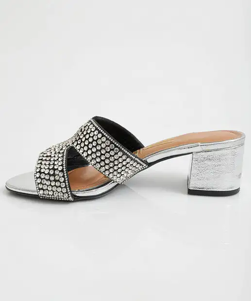 Tamanco Feminino Salto Grosso Metalizado Vizzano