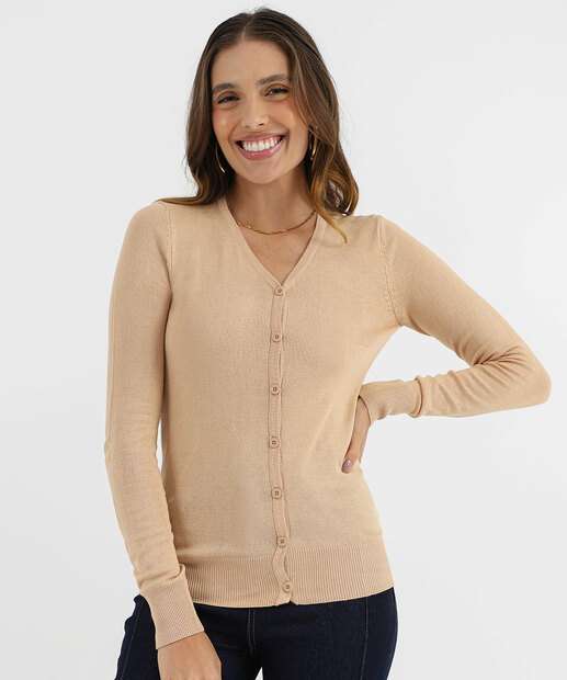 Image_Cardigan Feminino Botões Alongado Marisa Bege