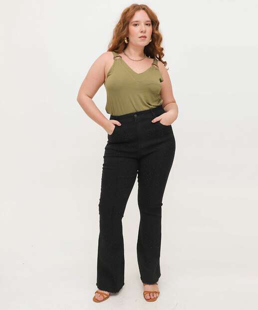 Image_Calça Plus Size Feminina Jeans Flare Strass