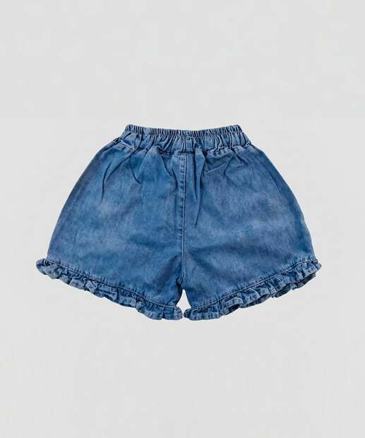 Short Infantil Jeans Babado Tam 1 a 3 Azul