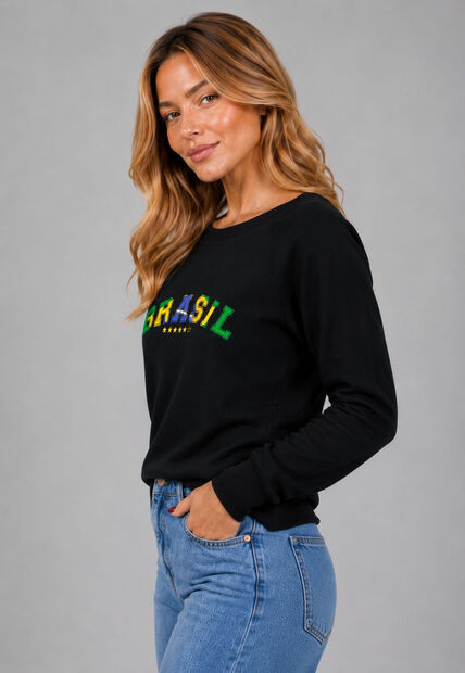 Blusa Brasil Moletinho Premium Preto Salvatore