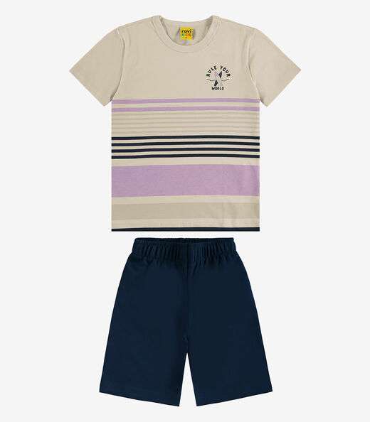 Conjunto Infantil Camiseta Com Bermuda Rovi kids Bege