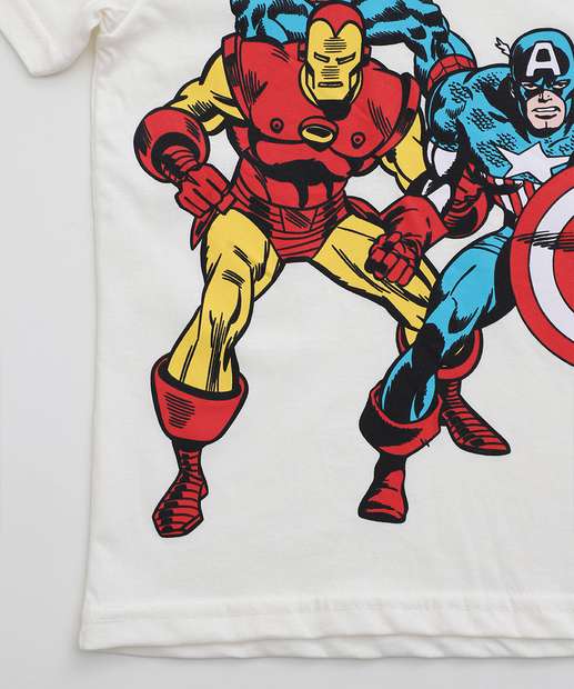 Camiseta Infantil Vingadores Marvel Tam 4 a 10 Off White 
