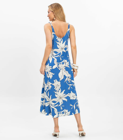 Vestido Super Midi Feminino Visco Maquinetada Azul