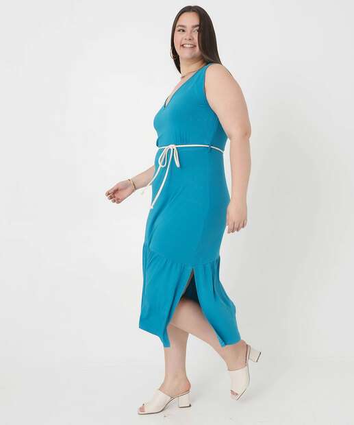 Vestido Plus Size Feminino Midi Fenda Marisa