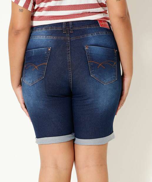 Bermuda Plus Size Feminina Jeans Barra Dobrada