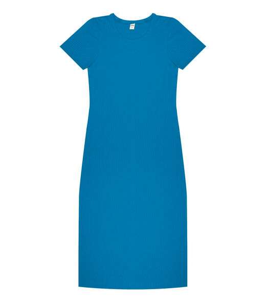 Vestido Midi Ribana Canelada Básico Rovitex Azul