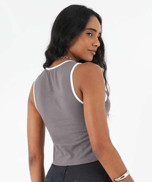Blusa Regata Feminina Frase Listras Marisa Cinza