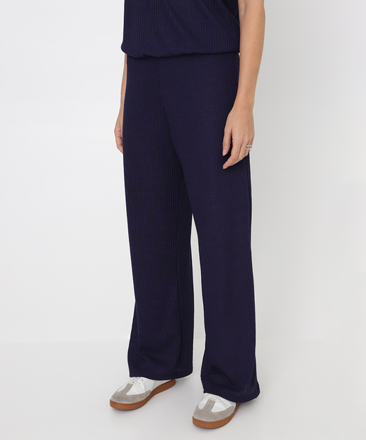 Calça Reta Feminina Canelada Marisa Azul