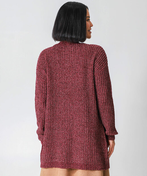Cardigan Feminino Chenille Brilho Lurex Marisa Vinho
