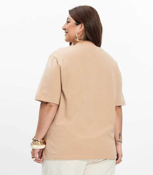 Blusa Manga Curta Feminina Plus Size Secret Glam Marrom