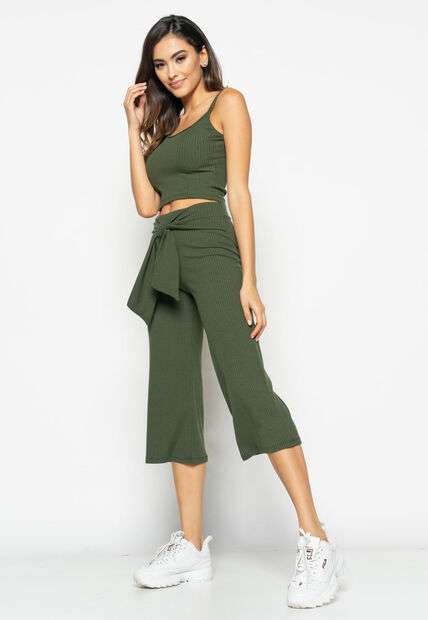 Cropped  Alça Fina Canelado Verde Salvatore Fashion