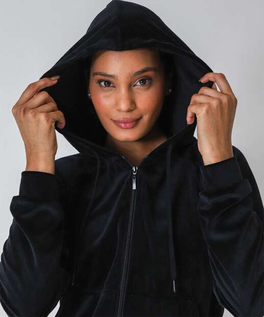 Casaco Feminino Fitness Plush Capuz Marisa Preto