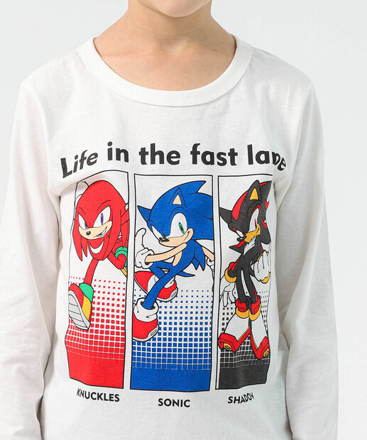 Camiseta Infantil Sonic Manga Longa Marisa Branca 