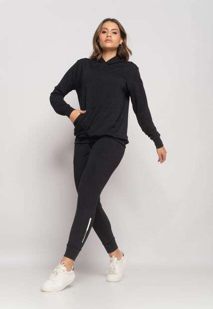 Conjunto De Moletinho Esportivo Com Casaco Capuz E Calça Jogger Preto Salvatore