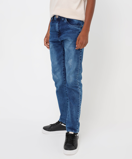 Calça Juvenil Jeans Bolsos Tam 10 a 16 Azul