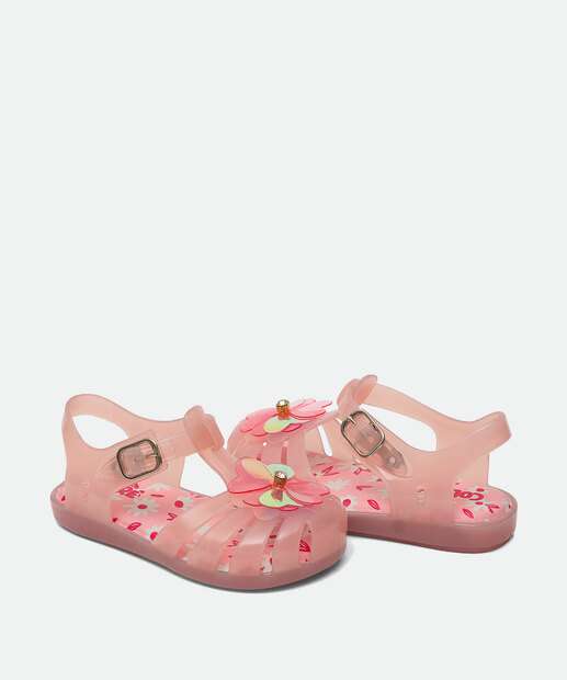 Sandália Infantil Flor Tiras Colorê