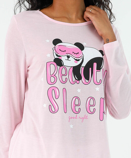 Pijama Feminino Estampa Panda Manga Longa Marisa Rosa