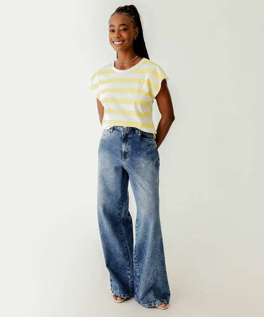 Image_Calça Jeans Wide Leg Feminina Marmorizada Bolsos Marisa