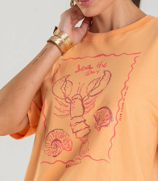 Blusa Feminina Manga Curta Oversized Dianna Laranja