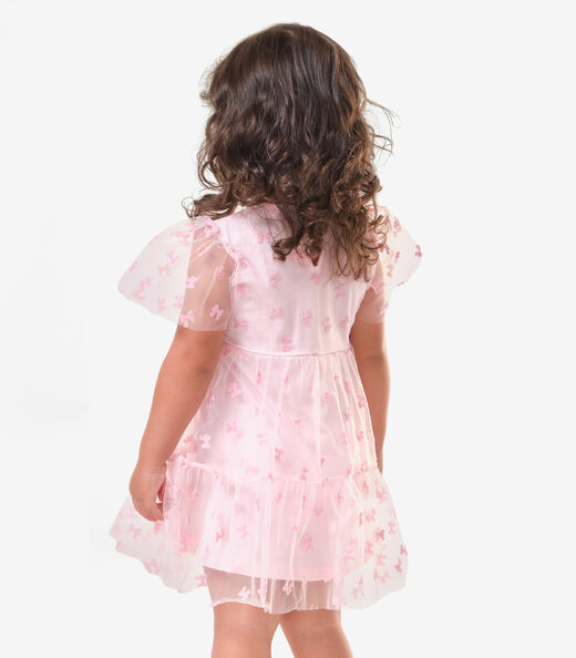 Vestido Feminino Infantil Com Tule Trick Nick Rosa