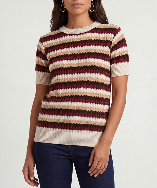 Blusa Feminina Tricô Listrado Marisa Off White