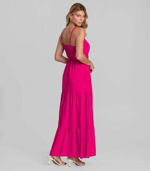 Vestido Longo Feminino De Alça Em Viscose Dianna Rosa