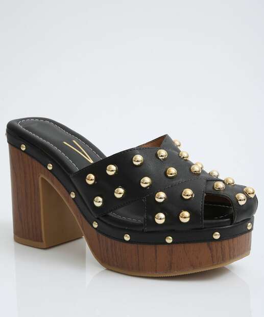 Tamanco Feminino Salto Grosso Tachas Vizzano