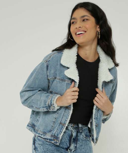 Jaqueta Feminina Jeans Pelúcia Marisa