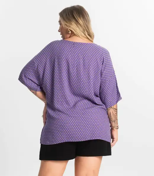 Camisa Feminina Plus Size Estampada Secret Glam Roxo