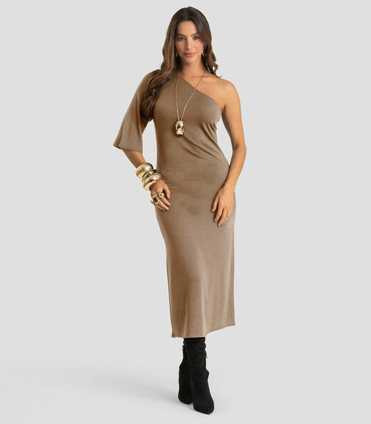 Vestido Midi Feminino Molicotton Viscose Dianna Marrom