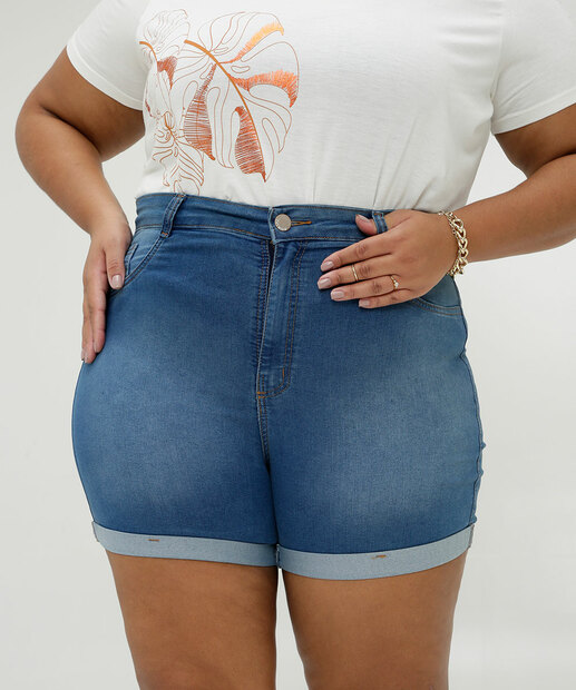 Short Plus Size Feminino Barra Dobrada Ecxo Jeans