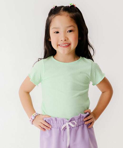 Blusa Infantil Canelada Manga Curta Tam 4 a 10