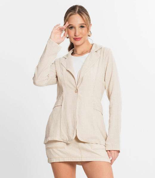 Blazer Feminino Em Linho Strong Endless Bege