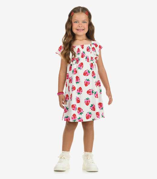 Vestido em Meia Malha Menina Rovi Kids Bege