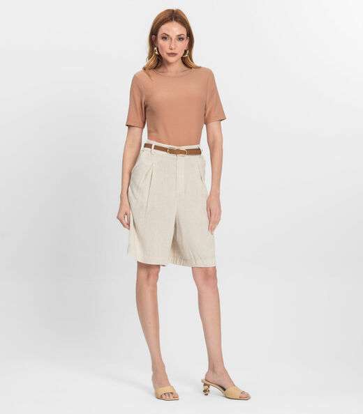 Blusa Feminina Manga Curta em Poly Endless Marrom