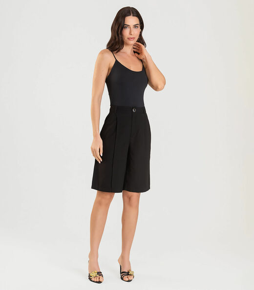 Bermuda Jorts Feminina Reta Em Sarja Dianna Preto