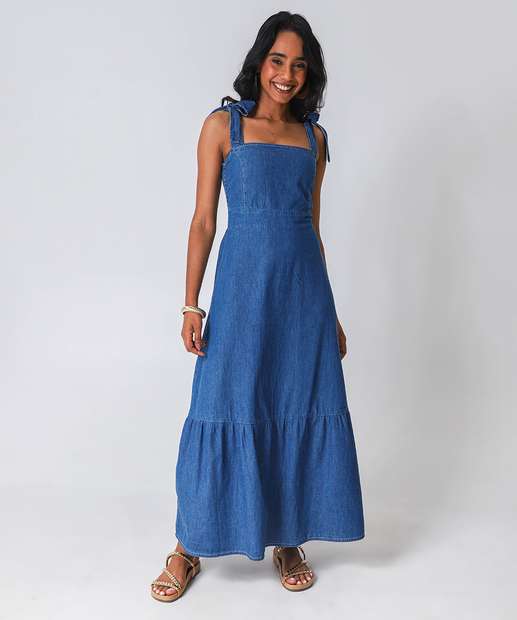 Image_Vestido Jeans Longo Lastex Feminino Marisa Azul