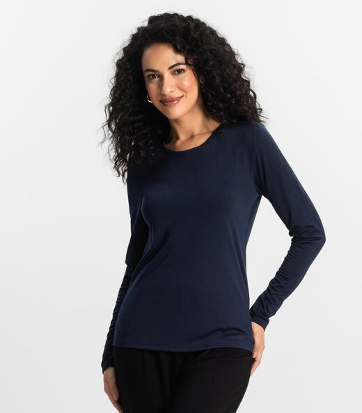 Blusa Manga Longa Feminina Rovitex Azul