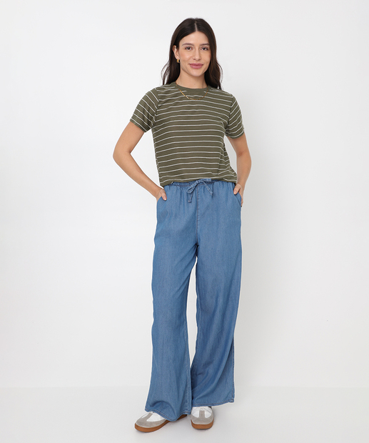 Blusa Feminina Listrada Manga Curta Marisa Verde