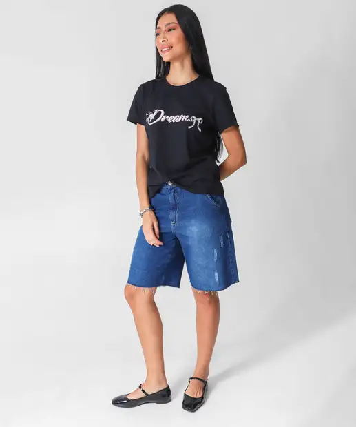 Camiseta Feminina Estampada Marisa Preto