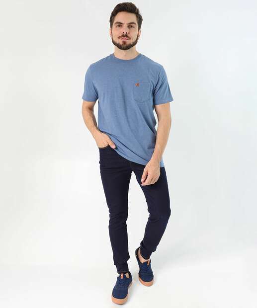 Camiseta Masculina Bolso Manga Curta Marisa Azul